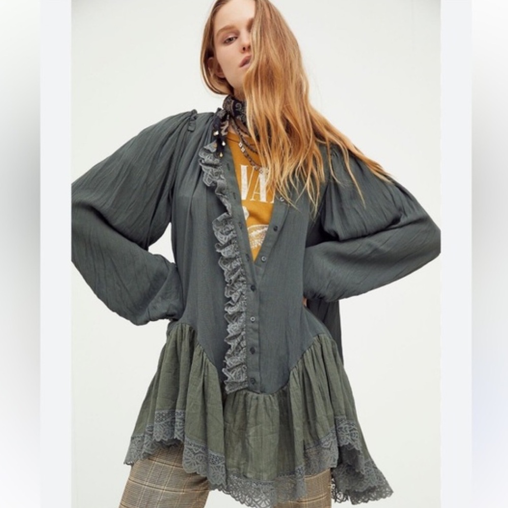 Free People Jeanette lace Victorian Ruffles tunic Top Dress